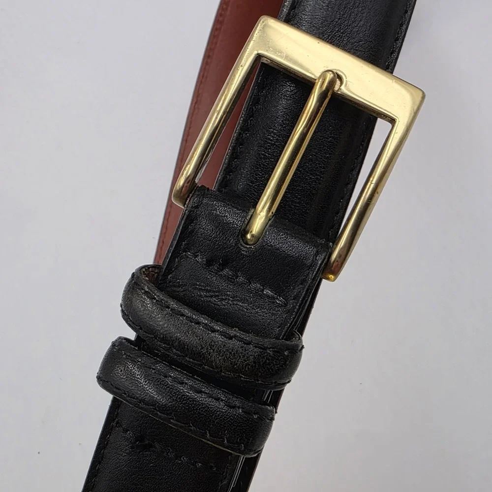 Mens Genuine Leather Belt Black Solid Brass‎ Buckle Size 46 115 USA Made